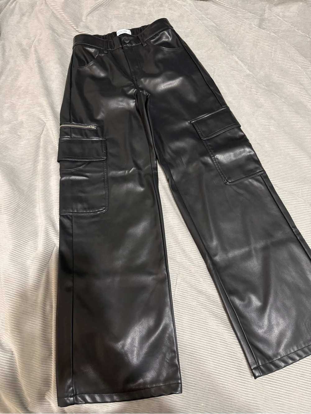 Women's Black Faux Leather Cargo Pants
